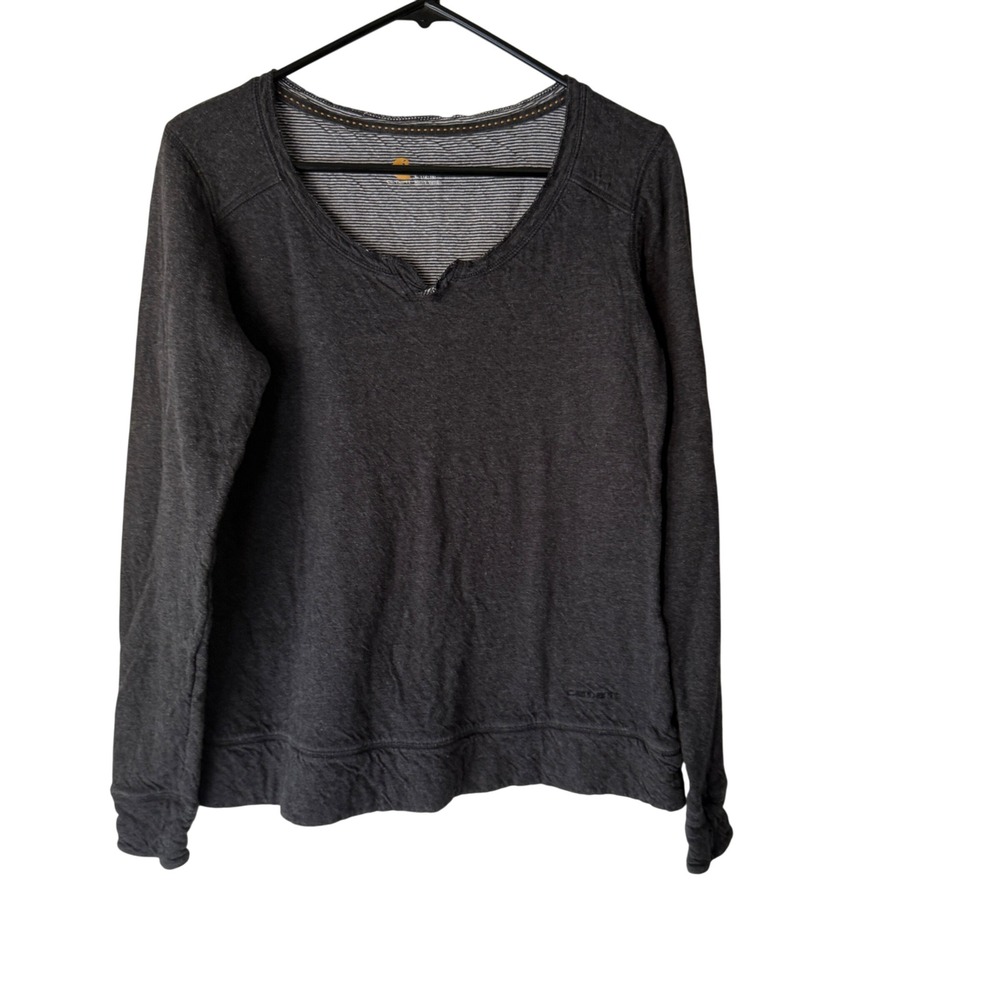 Carhartt Women's Charcoal Gray Long Sleeve Striped Sweatshirt L Workwear Western